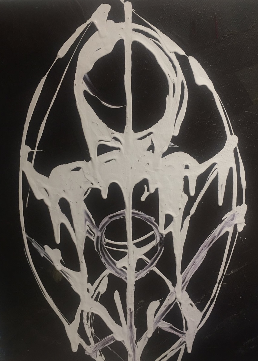 White dripping paint figure on black