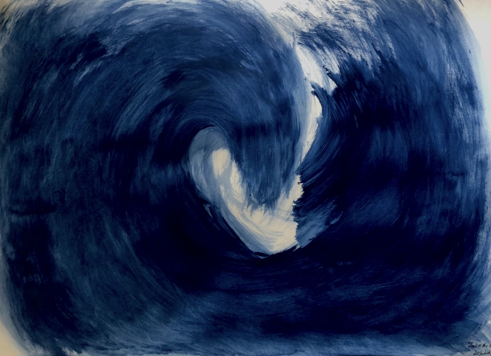 Dramatic blue wave painting