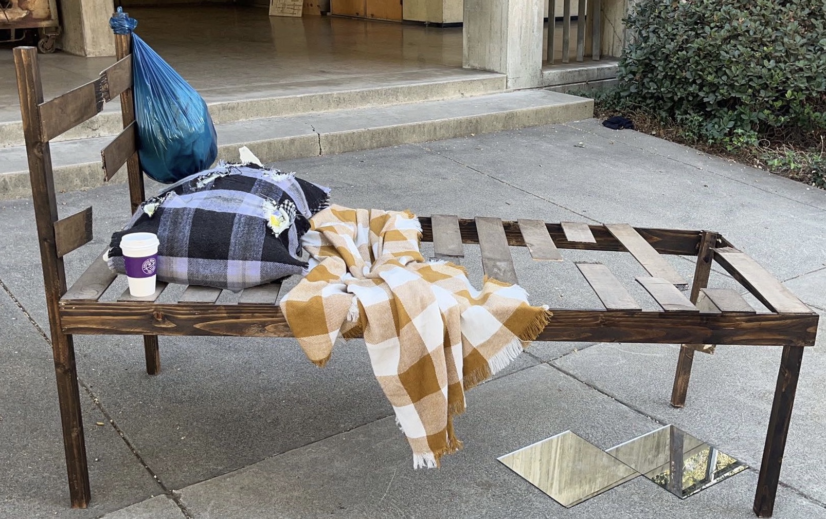 Wooden bench installation